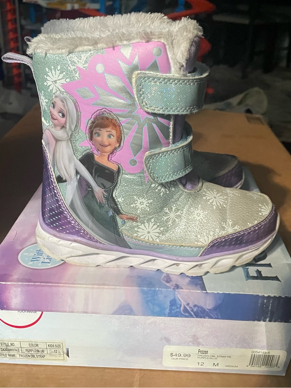 Kids Snow Boots in Purple and Teal with Princess Graphic